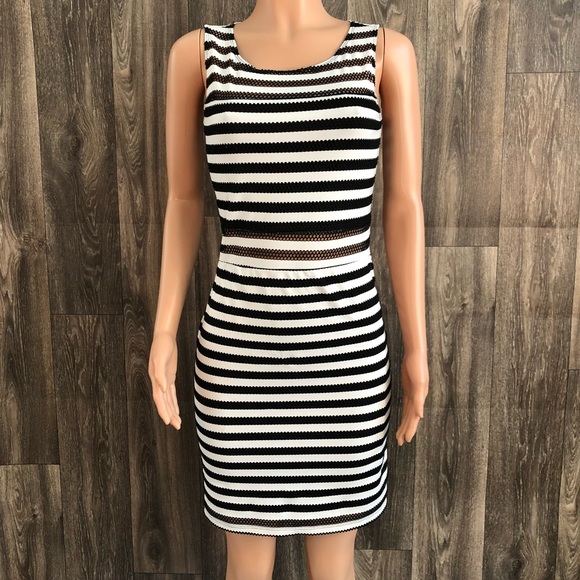 Xhilaration Black and White Striped Midi Dress - Picture 1 of 8
